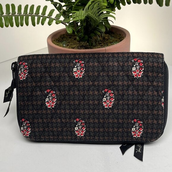 VERA BRADLEY Zip Around Wallet Wristlet Houndstooth Brown Card & I.D. Slot - Picture 4 of 7
